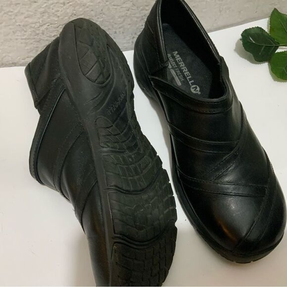 MERRELL Black Leather Select Fresh Air Cushion Mules Clogs 9.5 - Picture 5 of 10